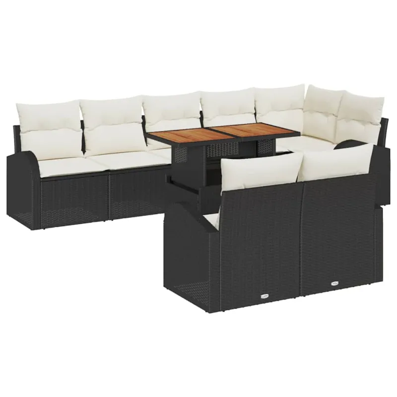 Sodo Sofų Rinkinys su pagalve 9 pcs Juoda ir kreminė