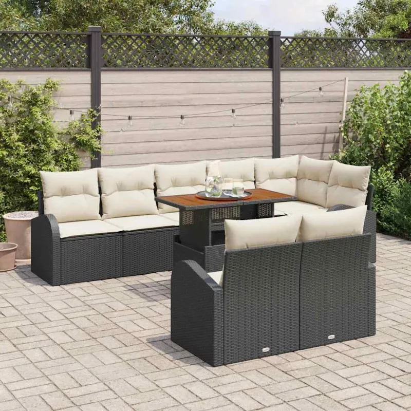Sodo Sofų Rinkinys su pagalve 9 pcs Juoda ir kreminė