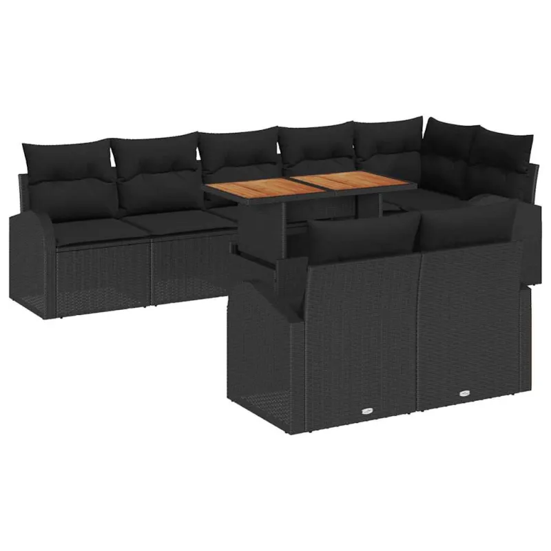 Sodo Sofų Rinkinys su pagalve 9 pcs Juoda