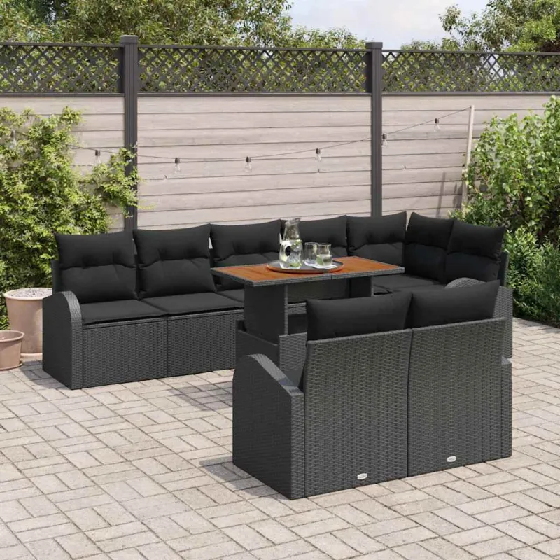 Sodo Sofų Rinkinys su pagalve 9 pcs Juoda