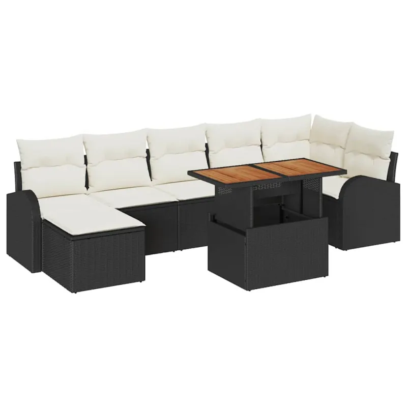 Sodo Sofų Rinkinys su pagalve 8 pcs Juoda ir kreminė