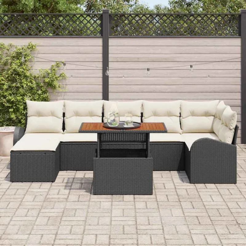 Sodo Sofų Rinkinys su pagalve 8 pcs Juoda ir kreminė