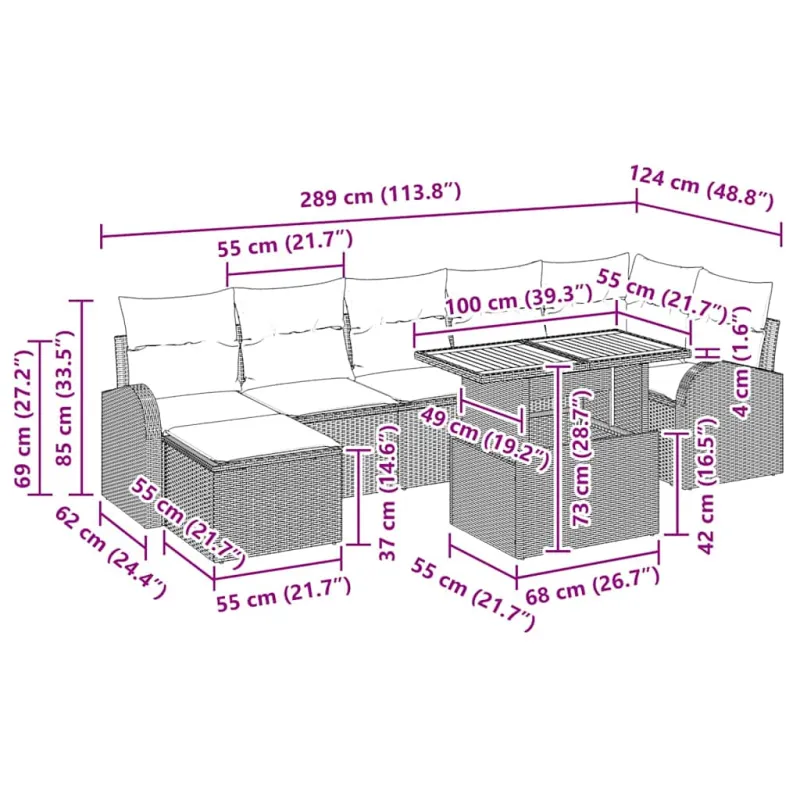 Sodo Sofų Rinkinys su pagalve 8 pcs Juoda ir kreminė