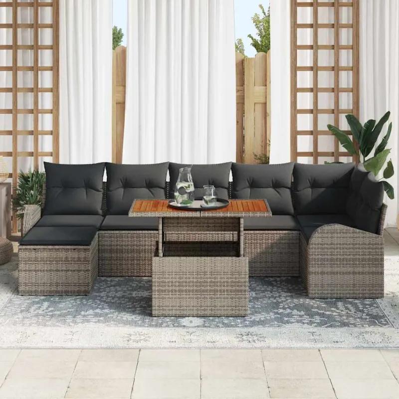 Sodo Sofų Rinkinys su pagalve 8 pcs Pilka
