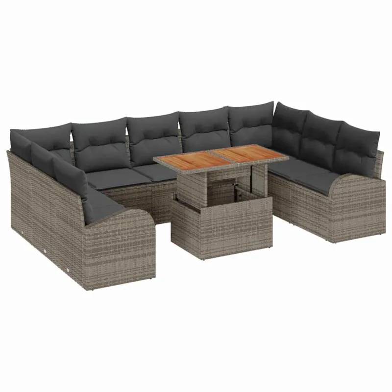 Sodo Sofų Rinkinys su pagalve 10 pcs Pilka