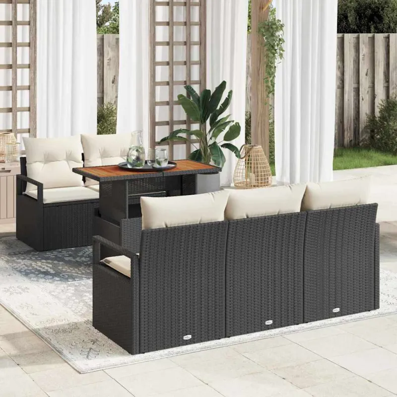 Sodo Sofų Rinkinys su pagalve 6 pcs Juoda ir kreminė