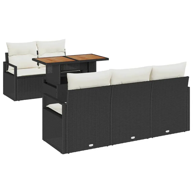 Sodo Sofų Rinkinys su pagalve 6 pcs Juoda ir kreminė