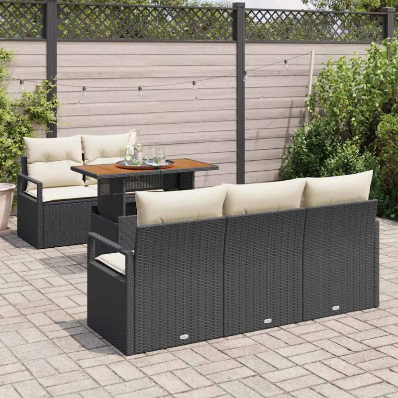 Sodo Sofų Rinkinys su pagalve 6 pcs Juoda ir kreminė