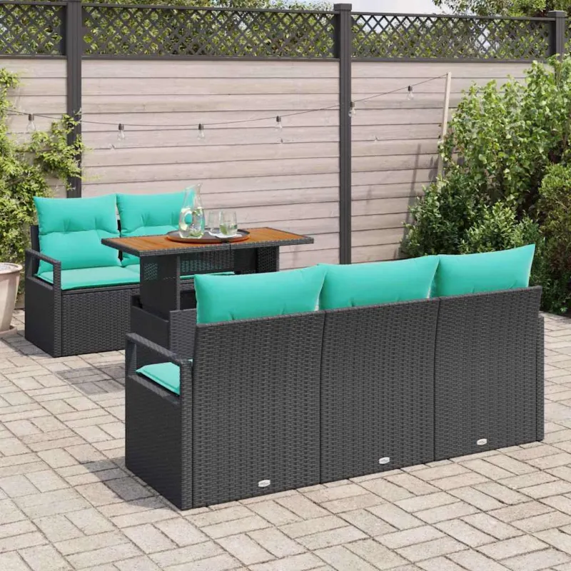 Sodo Sofų Rinkinys su pagalve 6 pcs Juoda ir mėlyna