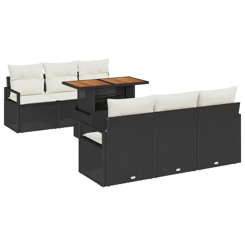Sodo Sofų Rinkinys su pagalve 7 pcs Juoda ir kreminė