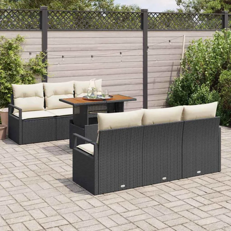 Sodo Sofų Rinkinys su pagalve 7 pcs Juoda ir kreminė