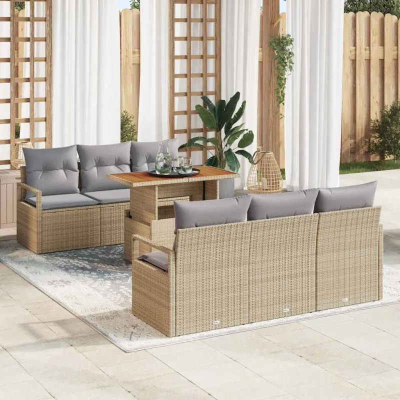 Sodo Sofų Rinkinys 7 pcs smėlio ir šviesiai pilkos spalvos