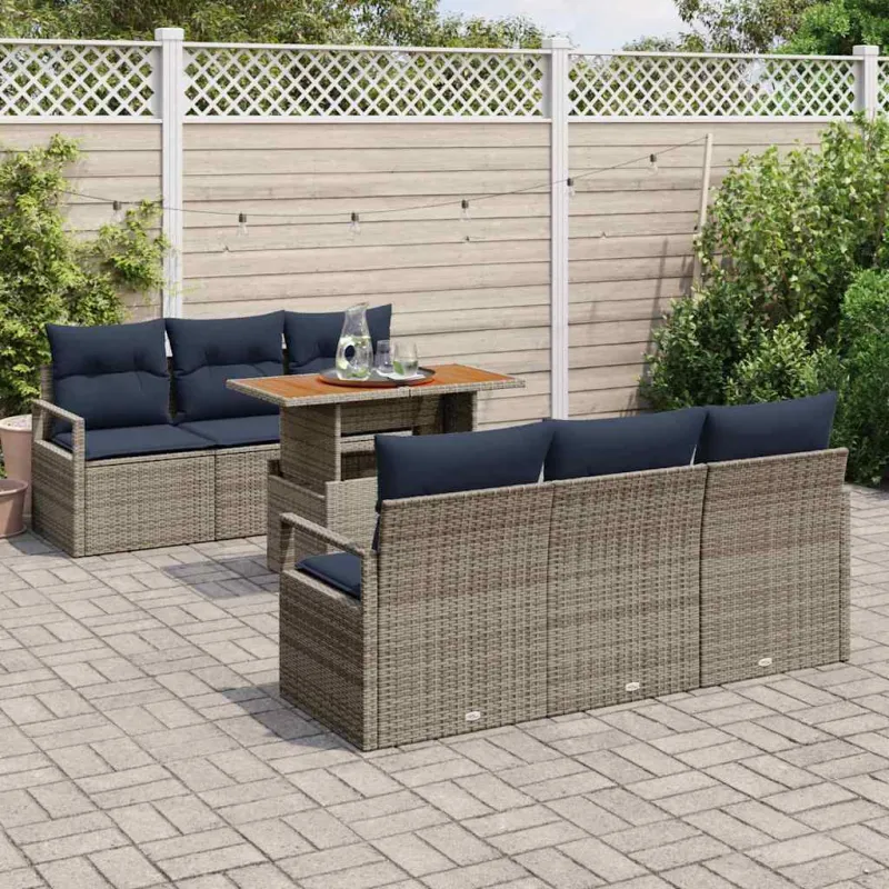 Sodo Sofų Rinkinys su pagalve 7 pcs pilka ir tamsiai mėlyna