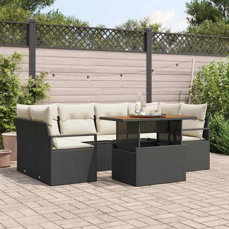 Sodo Sofų Rinkinys su pagalve 7 pcs Juoda ir kreminė