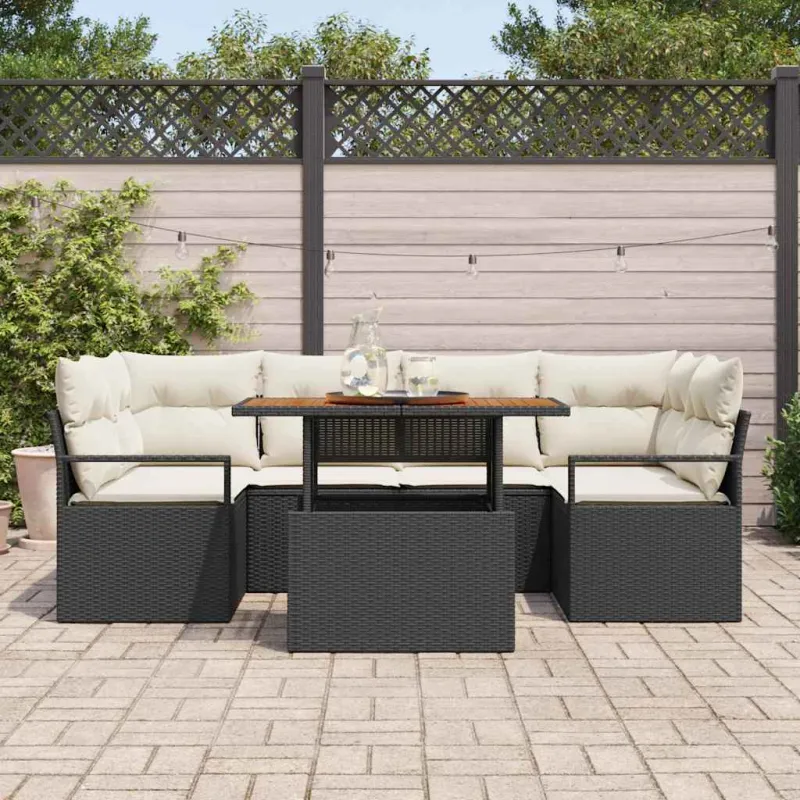Sodo Sofų Rinkinys su pagalve 7 pcs Juoda ir kreminė
