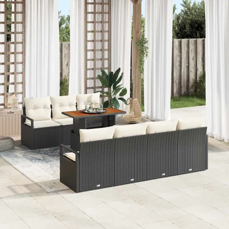 Sodo Sofų Rinkinys su pagalve su pagalve 8 pcs Juoda ir kreminė