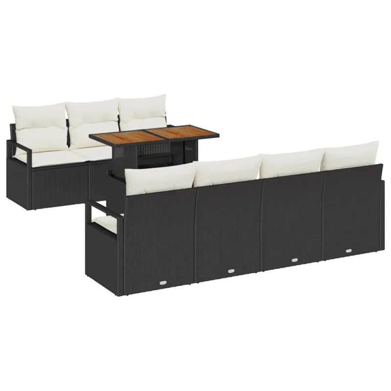 Sodo Sofų Rinkinys su pagalve su pagalve 8 pcs Juoda ir kreminė