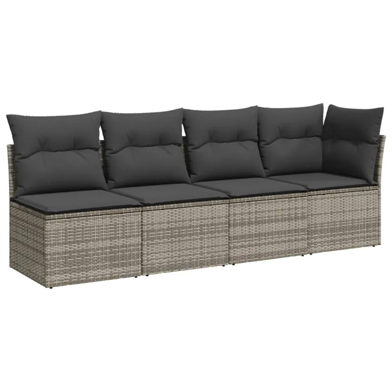 Sofos komplekti, 7 osaa, harmaa, polyrattana, tyynyillä