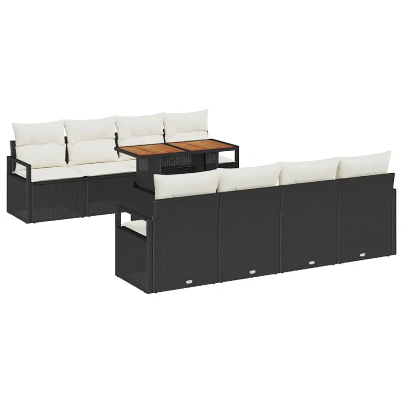 Sodo Sofų Rinkinys su pagalve su pagalve 9 pcs Juoda ir kreminė