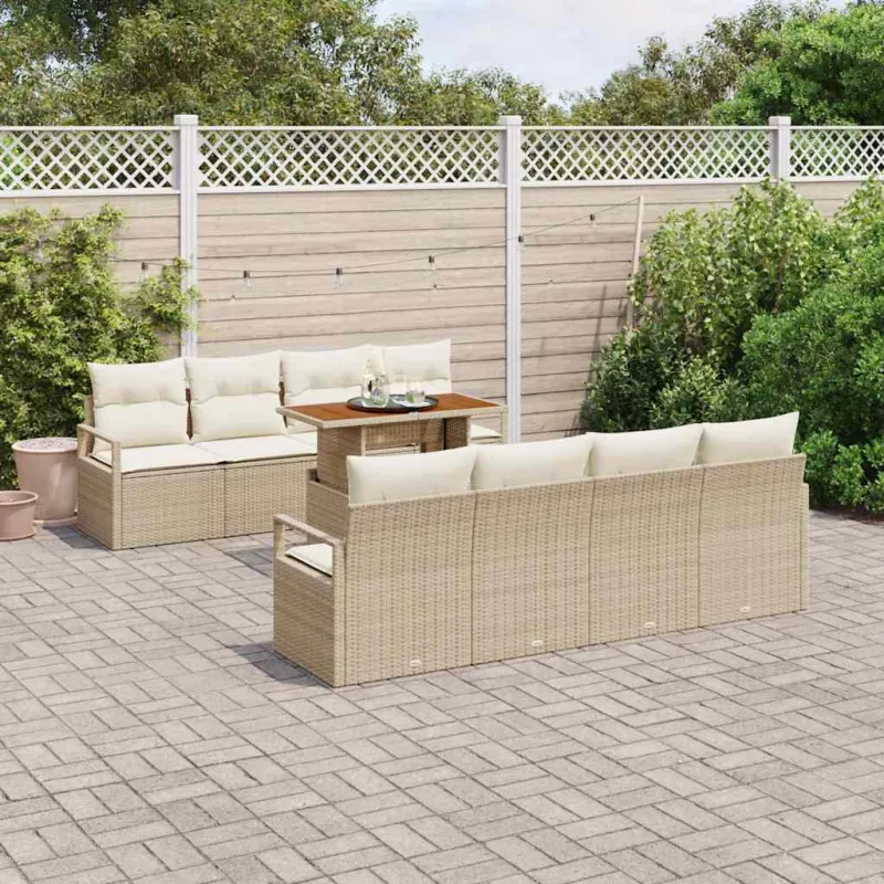 Sodo Sofų Rinkinys su pagalve 9 pcs Bežinė ir kreminė