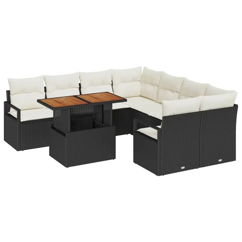 Sodo valgomojo komplektas su pagalve 9 pcs Juoda ir kreminė