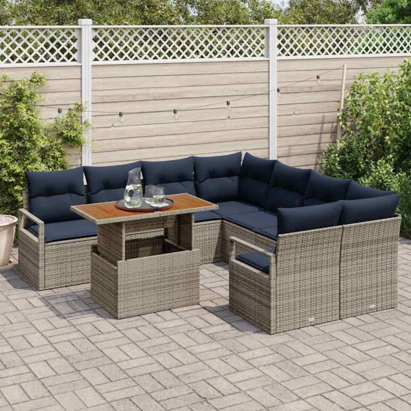Sodo valgomojo komplektas 9 pcs Pilka ir tamsiai mėlyna