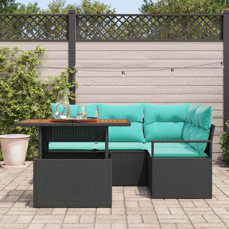 Sodo valgomojo komplektas 5 pcs Juoda ir žalsvai mėlyna
