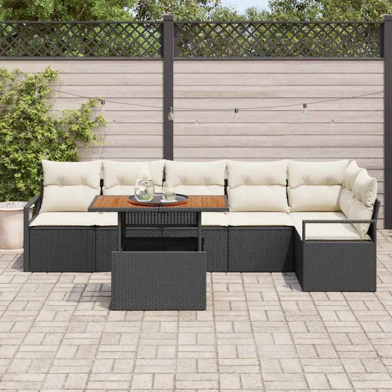 Sodo valgomojo komplektas su pagalve 7 pcs Juoda ir kreminė