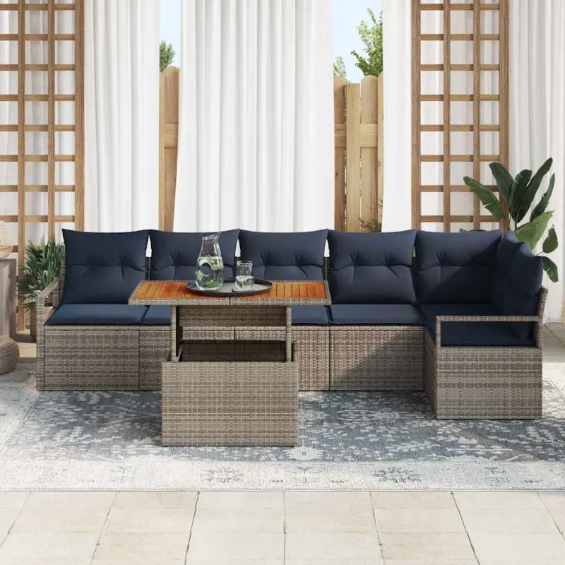 Sodo valgomojo komplektas 7 pcs Pilka ir tamsiai mėlyna