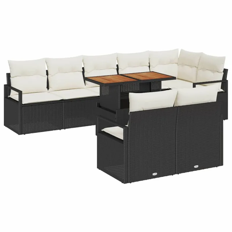 Sodo Sofų Rinkinys su pagalve su pagalve 9 pcs Juoda ir kreminė