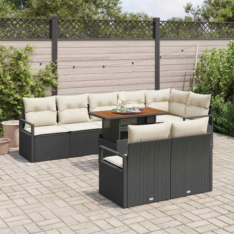 Sodo Sofų Rinkinys su pagalve su pagalve 9 pcs Juoda ir kreminė