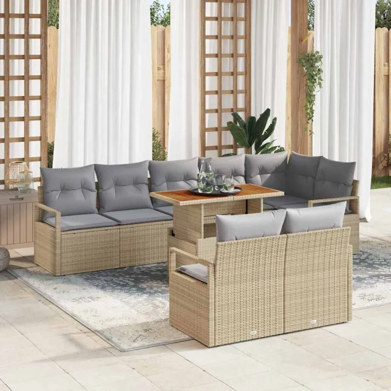 Sodo Sofų Rinkinys su pagalve su pagalve 9 pcs Bežinė ir pilka