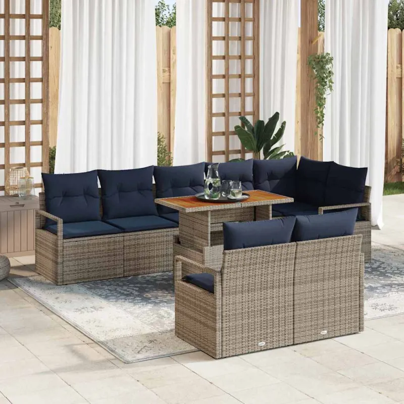 Sodo valgomojo komplektas 9 pcs Pilka ir tamsiai mėlyna