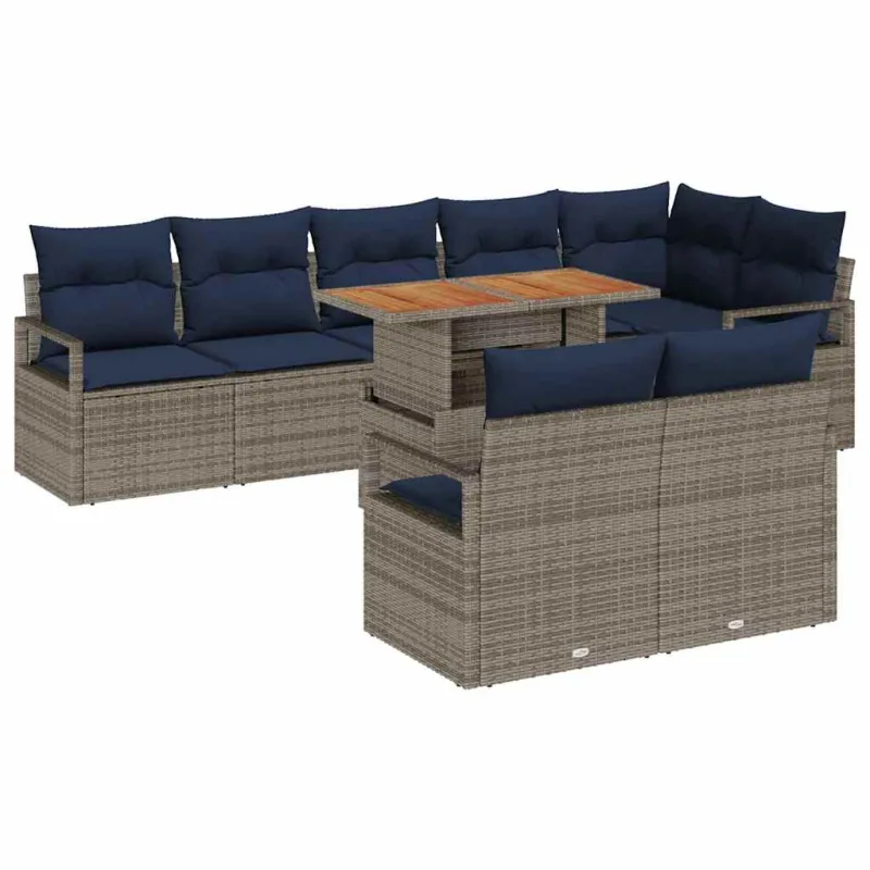 Sodo valgomojo komplektas 9 pcs Pilka ir tamsiai mėlyna