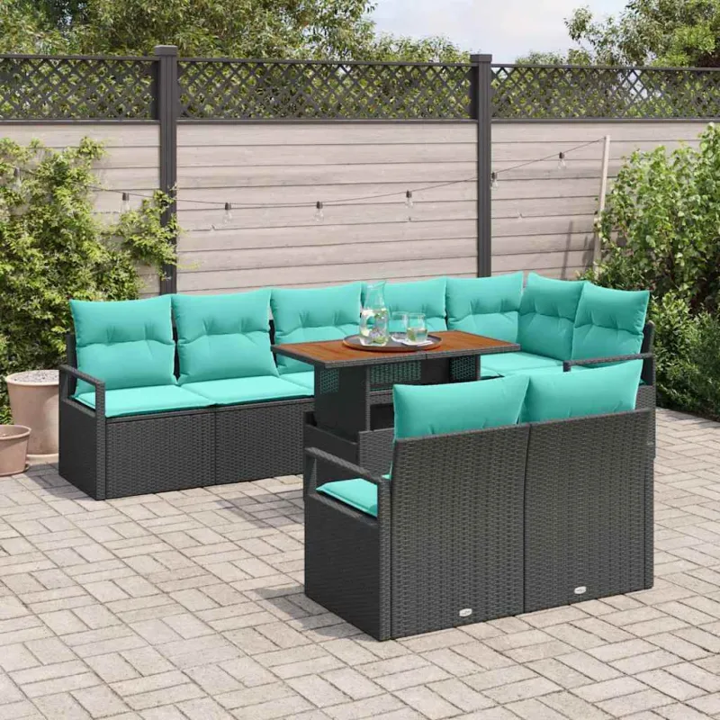 Sodo valgomojo komplektas 9 pcs Juoda ir žalsvai mėlyna
