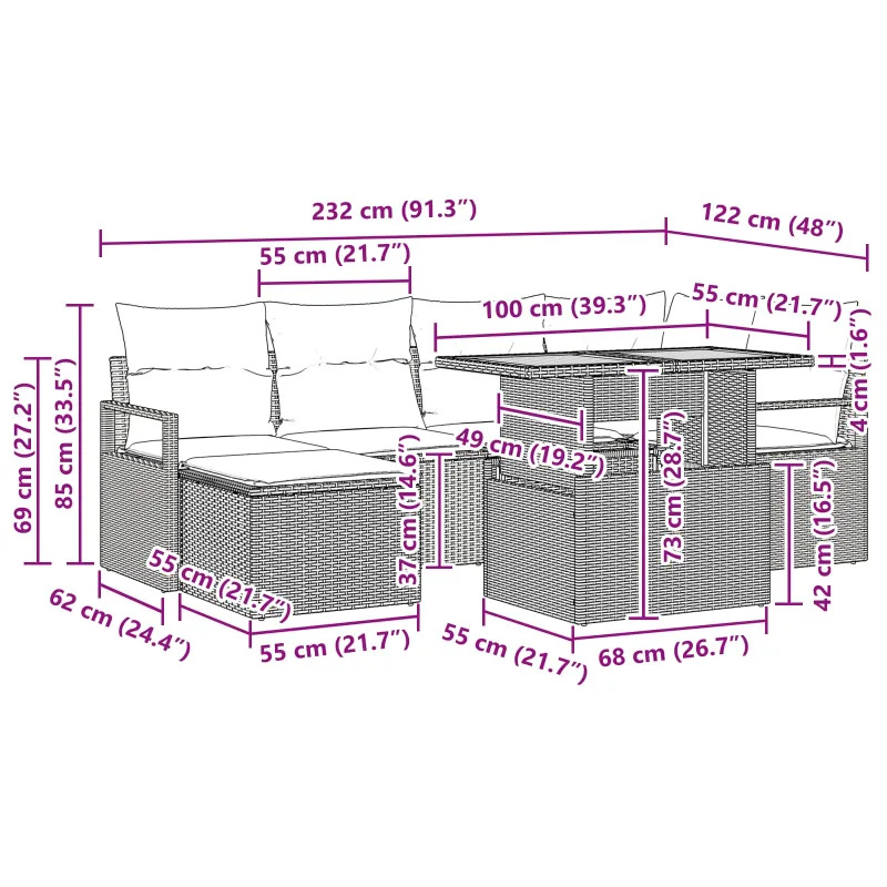 Sodo valgomojo komplektas 7 pcs Juoda ir žalsvai mėlyna
