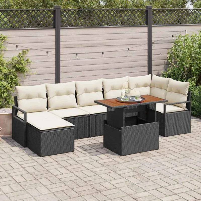 Sodo valgomojo komplektas su pagalve 8 pcs Juoda ir kreminė