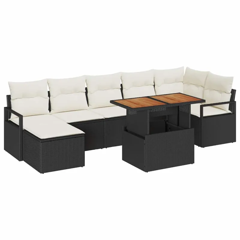 Sodo valgomojo komplektas su pagalve 8 pcs Juoda ir kreminė