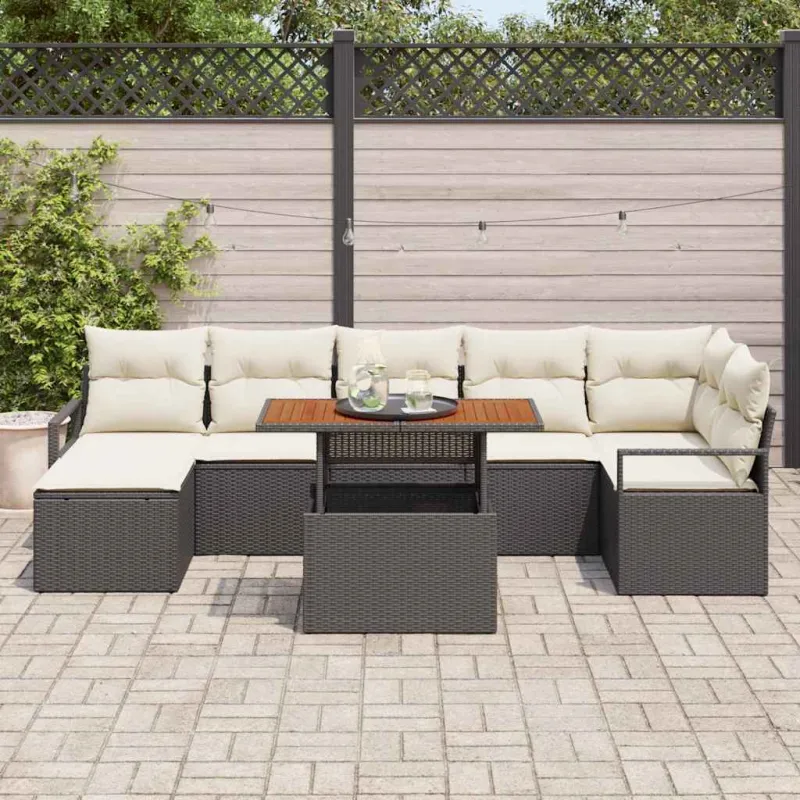 Sodo valgomojo komplektas su pagalve 8 pcs Juoda ir kreminė