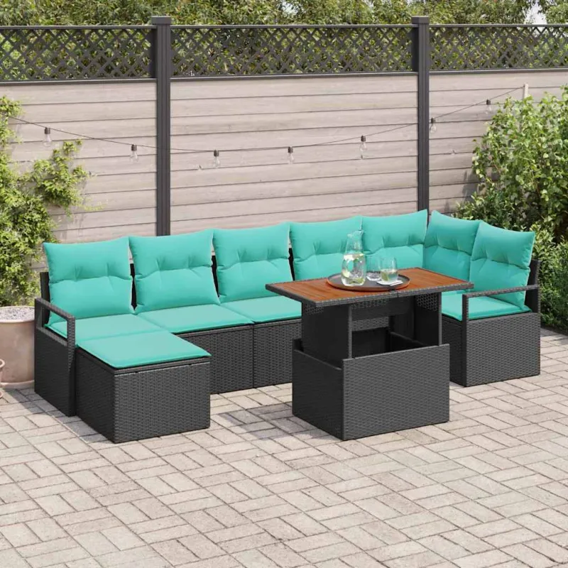Sodo valgomojo komplektas 8 pcs Juoda ir žalsvai mėlyna
