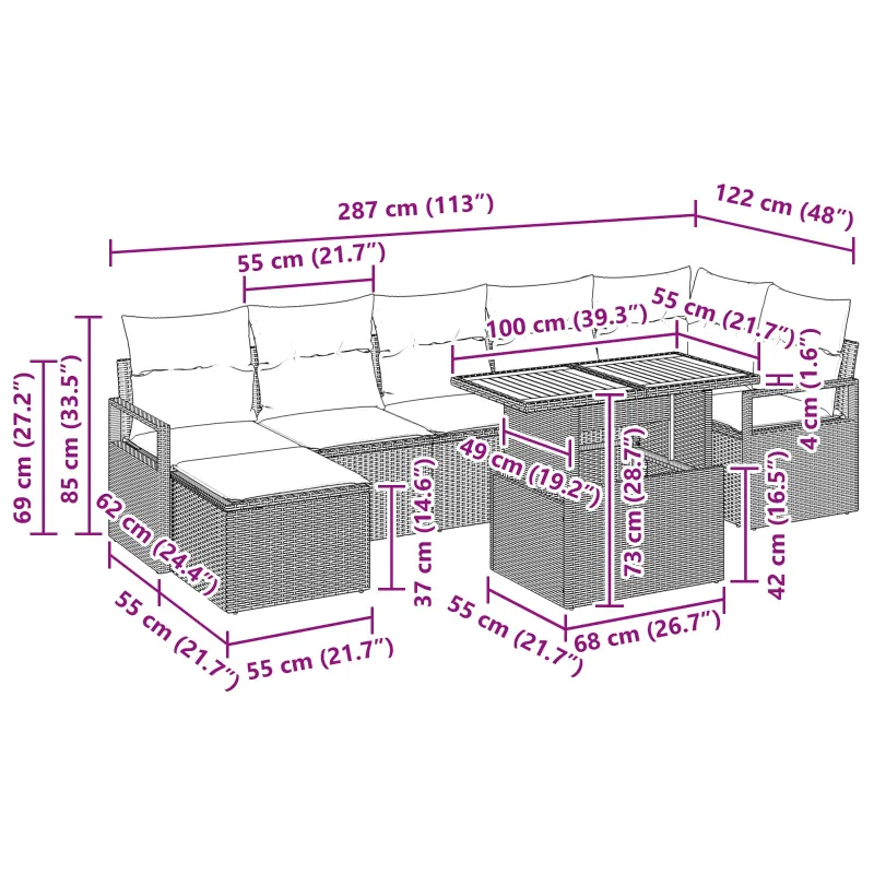 Sodo valgomojo komplektas 8 pcs Juoda ir žalsvai mėlyna