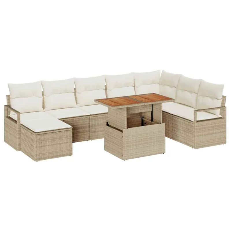 Sodo Sofų Rinkinys su pagalve 9 pcs Bežinė ir kreminė