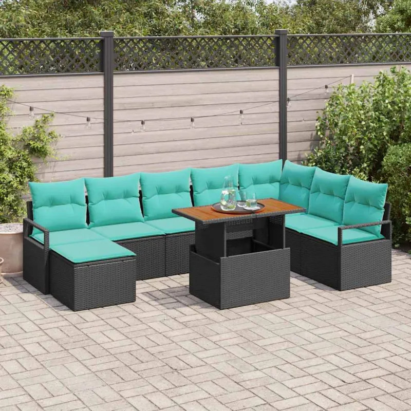 Sodo valgomojo komplektas 9 pcs Juoda ir žalsvai mėlyna