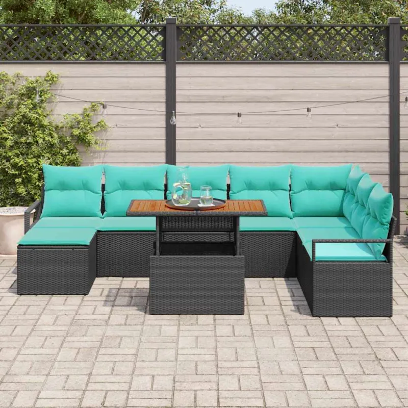 Sodo valgomojo komplektas 9 pcs Juoda ir žalsvai mėlyna