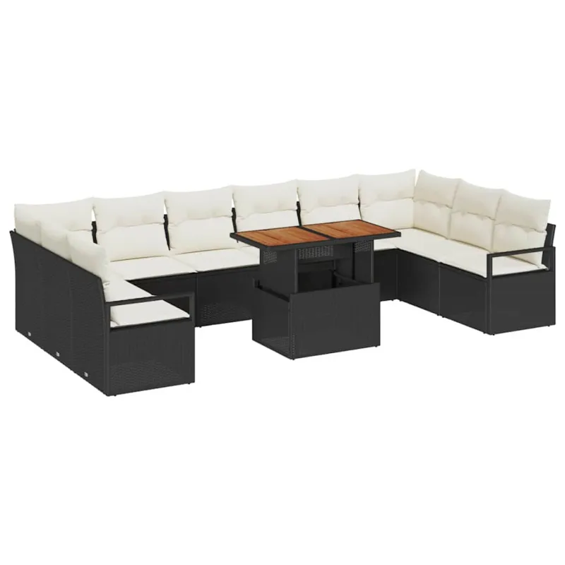 Sodo Sofų Rinkinys su pagalve 11 pcs Juoda ir kreminė