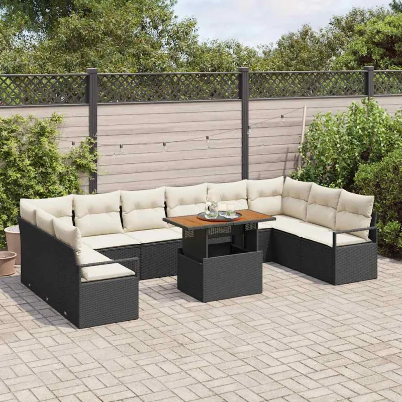Sodo Sofų Rinkinys su pagalve 11 pcs Juoda ir kreminė