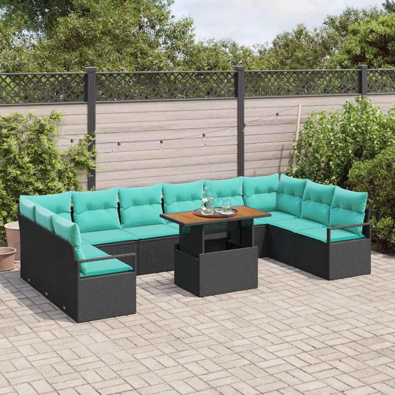 Sodo valgomojo komplektas 11 pcs Juoda ir žalsvai mėlyna