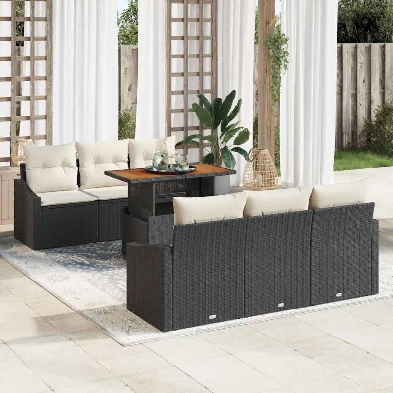 Sodo Sofų Rinkinys su pagalve su pagalve 7 pcs Juoda ir kreminė