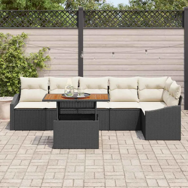 Sodo valgomojo komplektas su pagalve 7 pcs Juoda ir kreminė