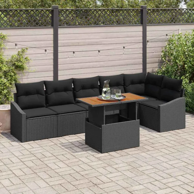 Sodo valgomojo komplektas su pagalve 7 pcs Juoda ir Ruda